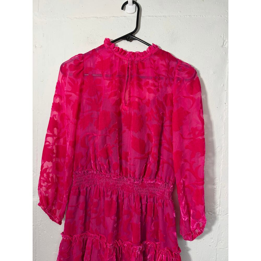 Shoshanna Arlene Tiered Velvet Burnout Mini Dress Size 4 Pink - Picture 2 of 10